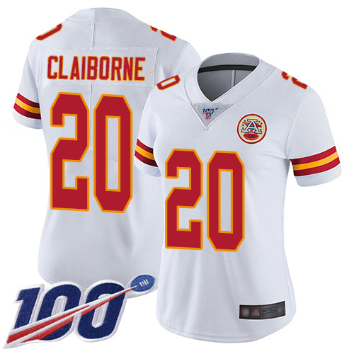 Women Kansas City Chiefs 20 Claiborne Morris White Vapor Untouchable Limited Player 100th Season Football Nike NFL Jersey
